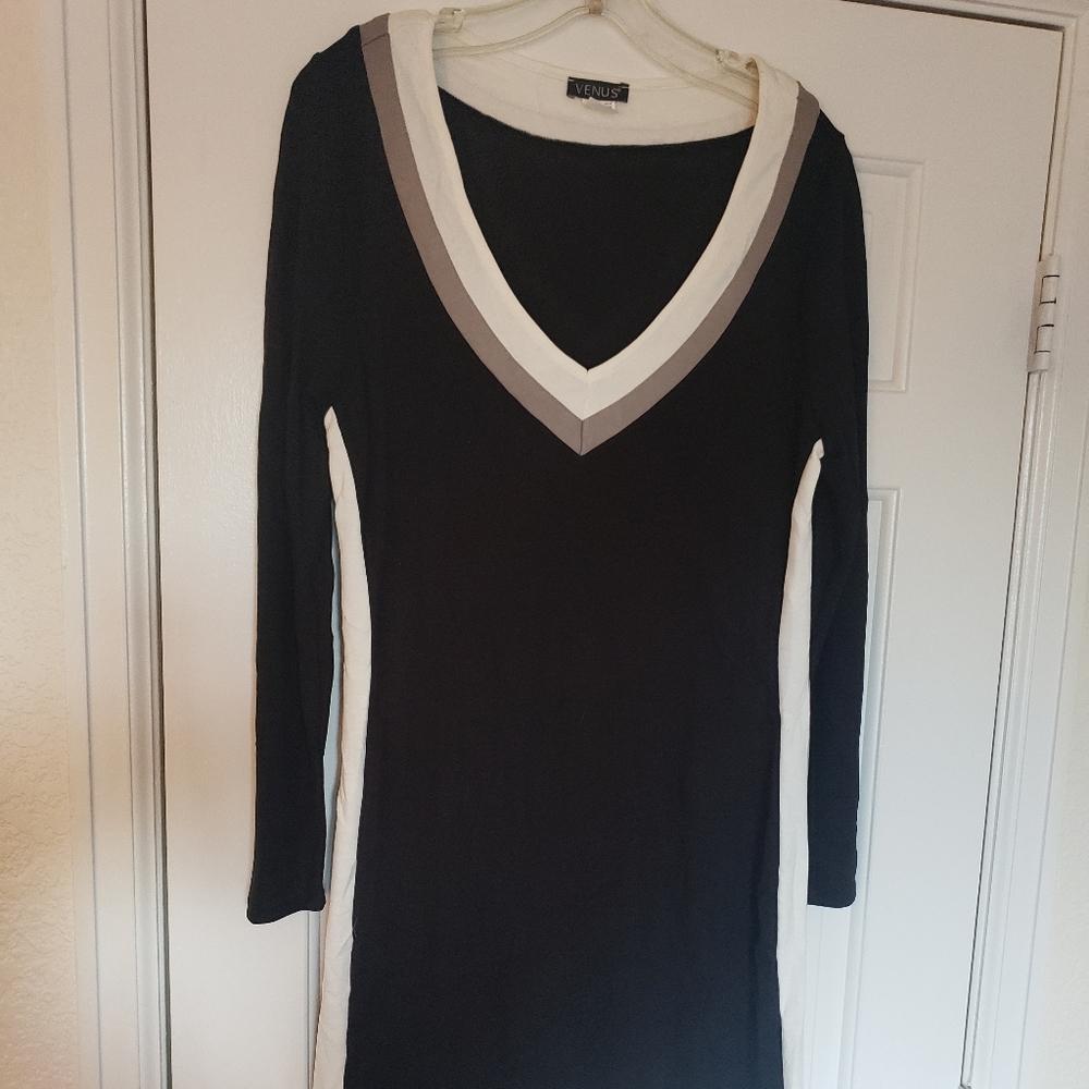 Black Sweater Dress with White Stripes